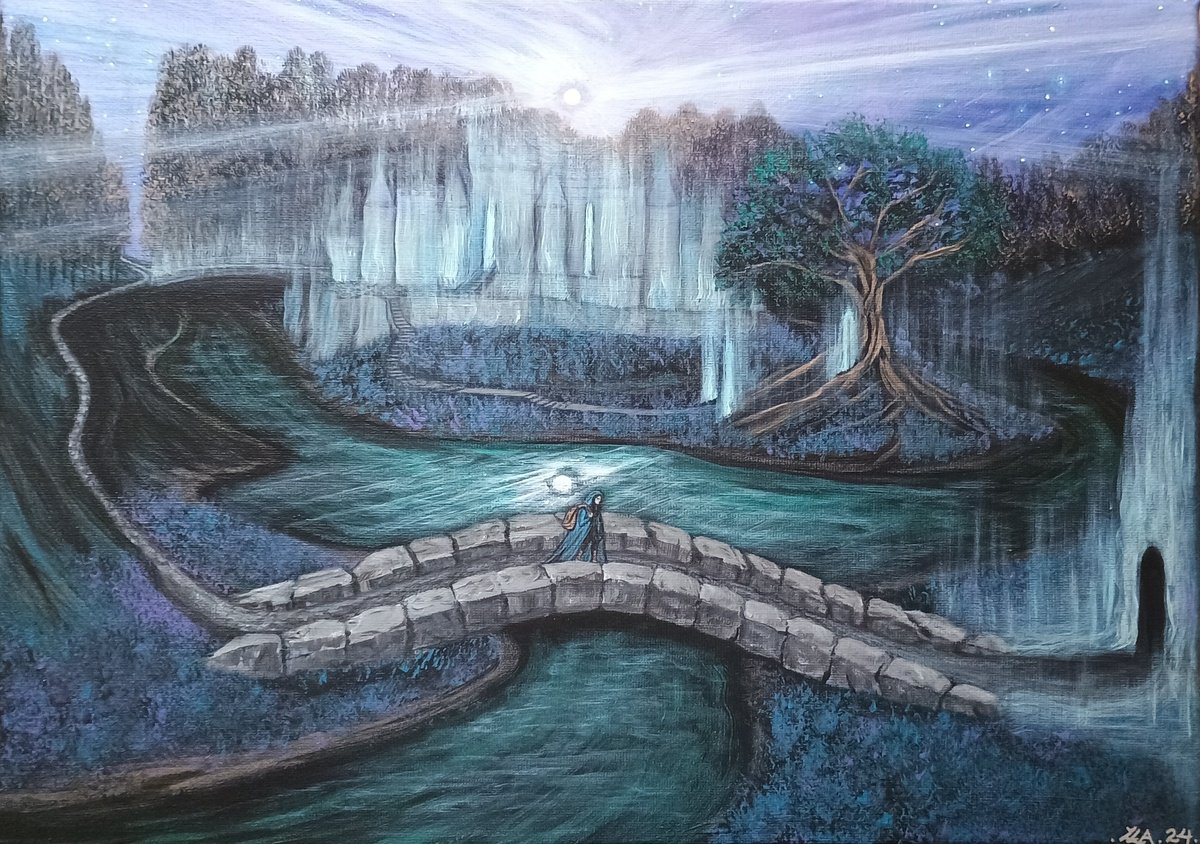 Surrealistic Portrait Acrylic Painting By Zoe Adams, 17 X 12", Leaving/ Journey/Castle, Original Artwork