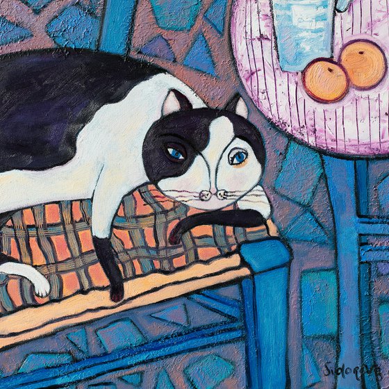 Cat on Blue Chair