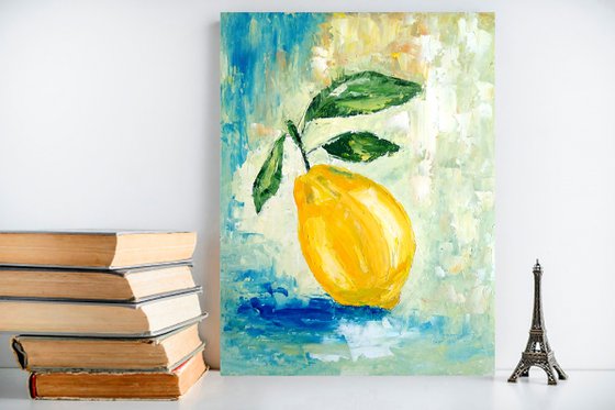 Lemon Painting Original Art Fruit Artwork Citrus Wall Art Small Kitchen Painting