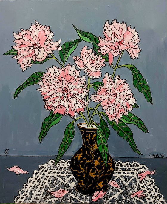 vase of peony roses