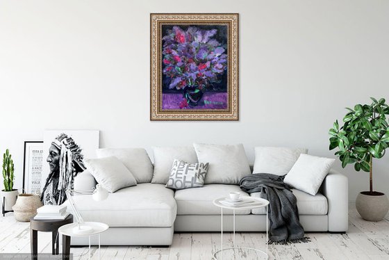 LILAC BLOOMING - Still-life with lilac, original oil painting, bouquet of lilacs 90x70