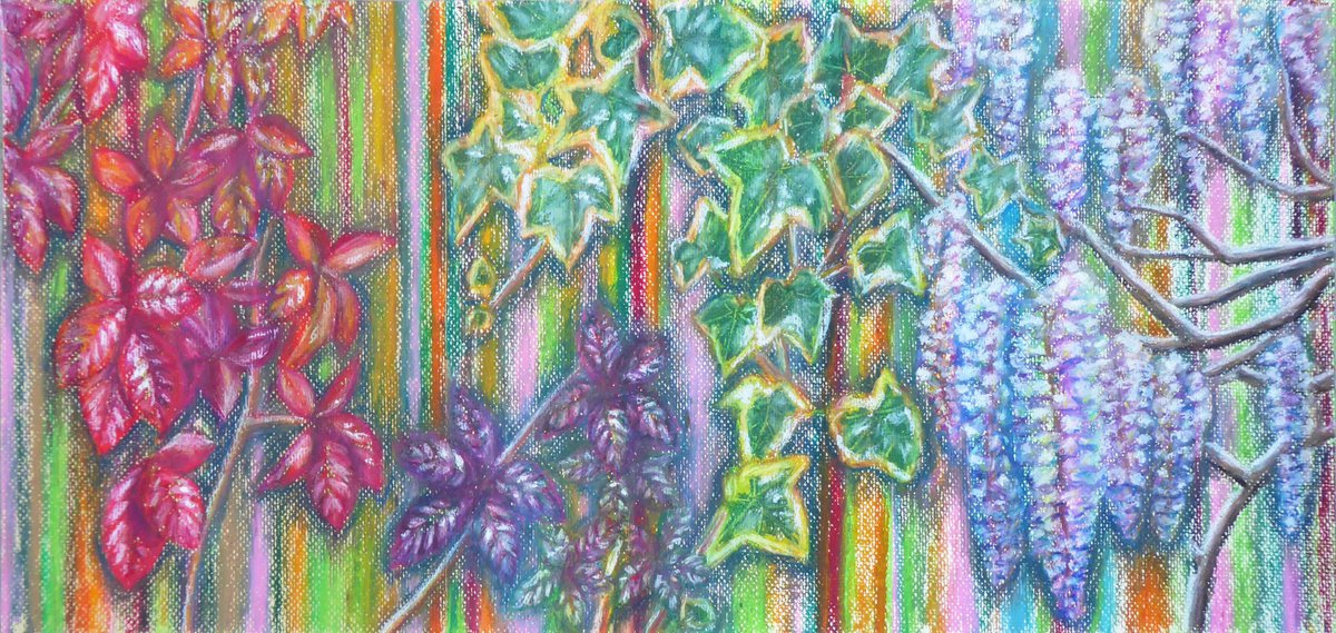 Organic Botanical Pastel Drawing By Jacqueline Talbot, 25 X 12, Reach For The Sky, Original Artwork