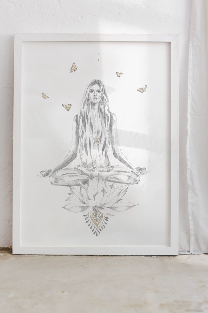 Illustrative Portrait Pencil Drawing By Hannah Adamaszek, 19 X 27, Dreams In Flight, Original Artwork