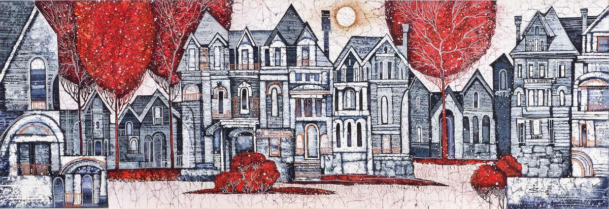 Organic Cityscapes Acrylic Painting By Julia Ismambetova, 34 X 11", Intro To Argento, Original Artwork