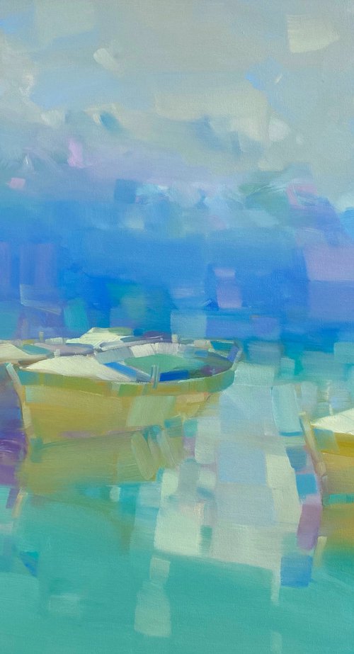 Boats, Original oil painting, Handmade artwork, One of a kind by Vahe Yeremyan