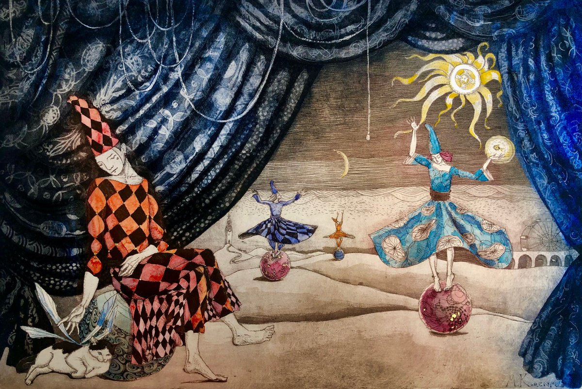 Surrealistic Portrait Etchings & Engravings By Marina Korenfeld, 22 X 16", Not Dancing, Original Artwork