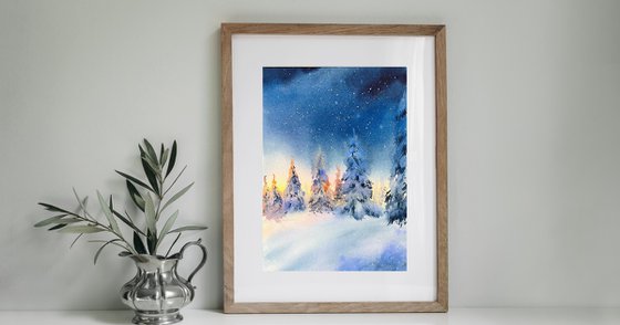 Snowy Night Watercolor