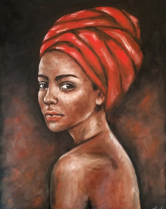 African Beauty - original oil on canvas portrait painting