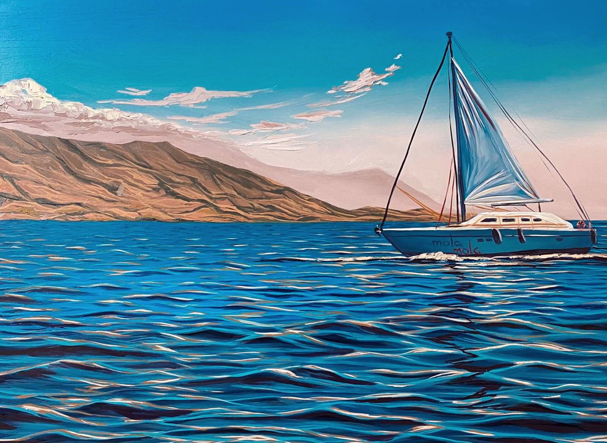 Impressionistic Landscape Oil Painting By Elena Adele Dmitrenko, 30 X 22, Sailboat, Ocean, Original Artwork