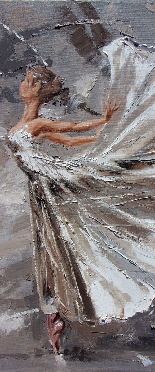 " WHITE FLOWER... "- ballerina liGHt ballet ORIGINAL OIL PAINTING, GIFT, PALETTE KNIFE by Monika Luniak