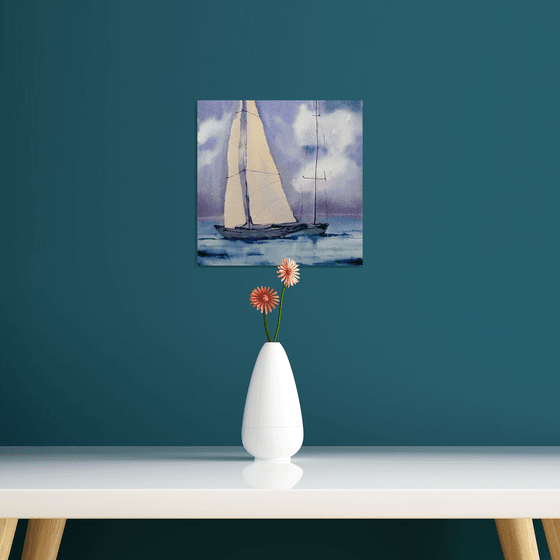 Sailboat painting. Seascape