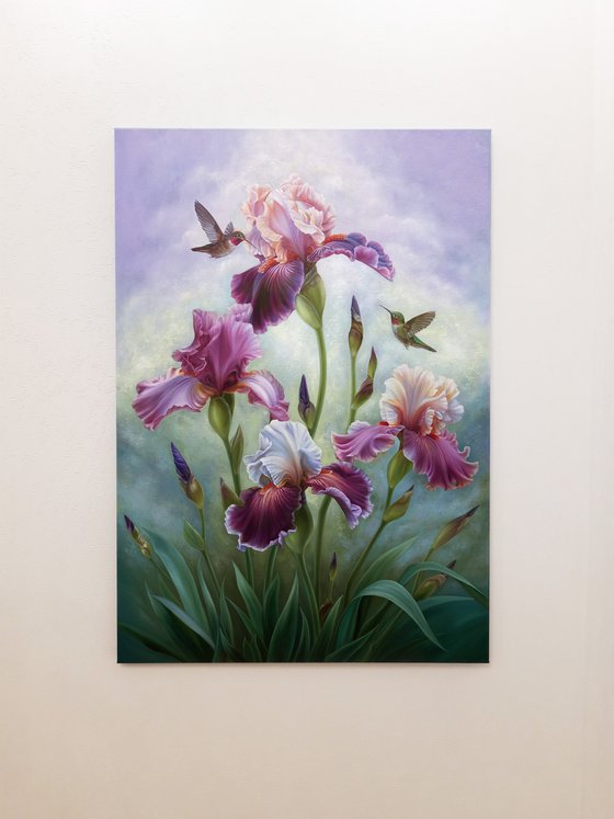 "Summer song", irises with birds