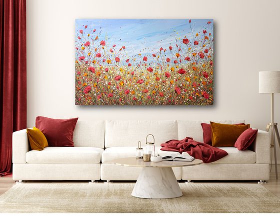 Sunlit poppies - Wildflower Meadow Painting