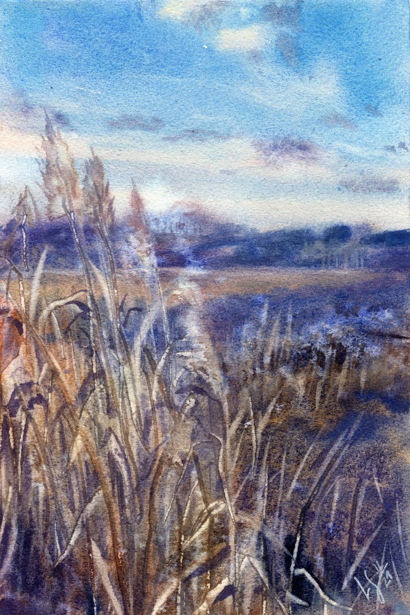 Impressionistic Landscape Watercolour By Svitlana Lagutina, 7 X 11", Whispers Of November, Original Artwork