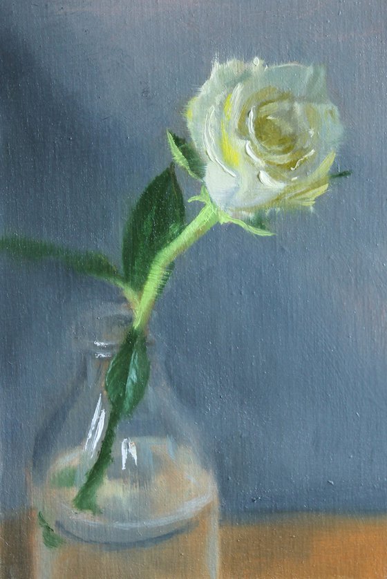 Rose in a bottle - oil painting, small painting
