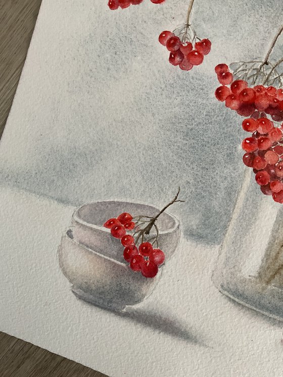 Red viburnum, original watercolour