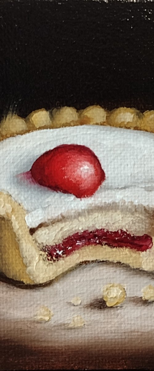 Little Cherry Bakewell tart still life by Jane Palmer Art