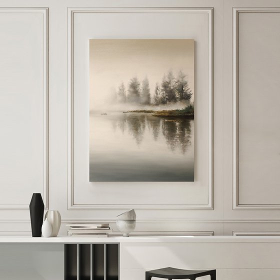 "River Fog 2" River landscape oil art