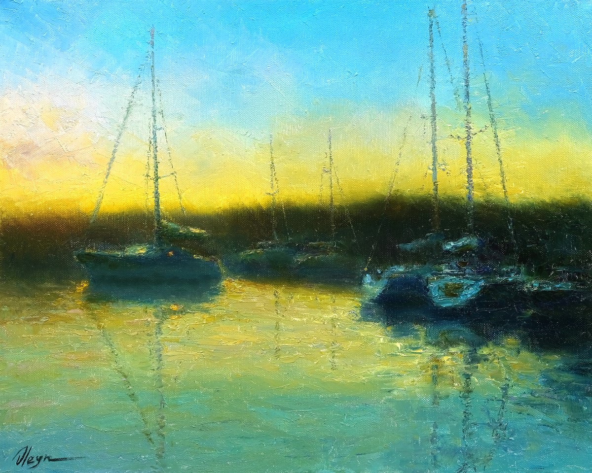 Impressionistic Landscape Oil Painting By Dmitry Oleyn, 20 X 16, Sunrise, Original Artwork