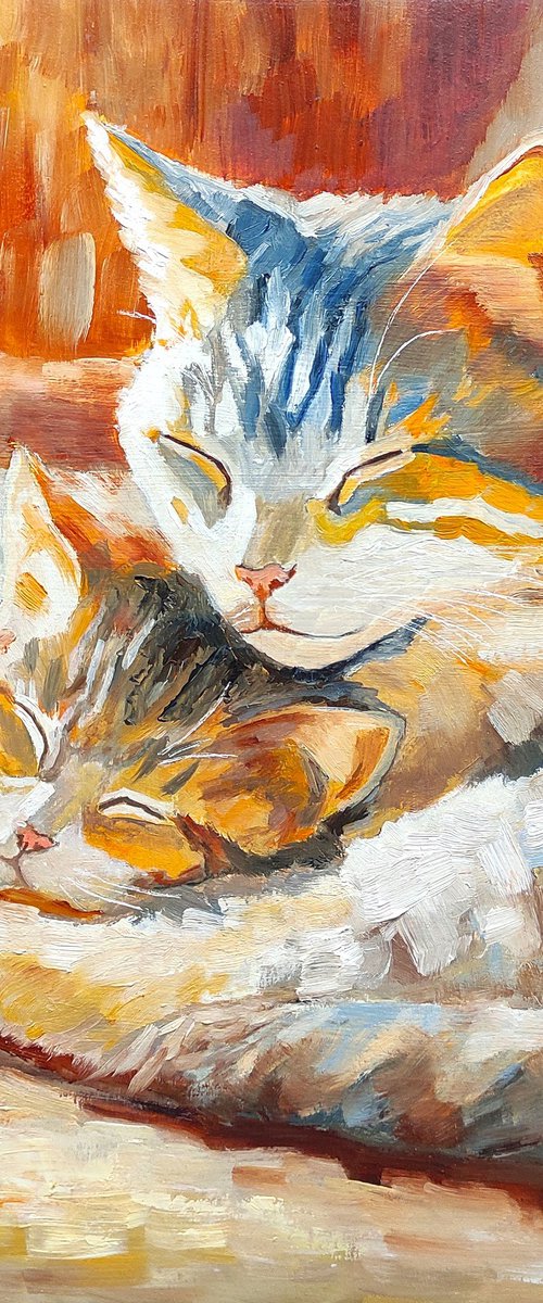 Sleeping Cat and Kitten oil painting by Yulia Berseneva