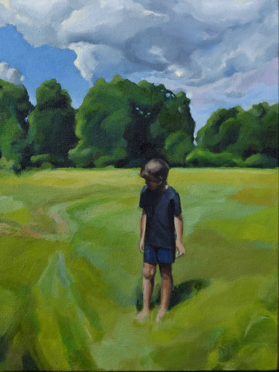 Impressionistic Landscape Oil Painting By Katsiaryna Ozdemir, 12 X 16", Grasshoppers, Original Artwork