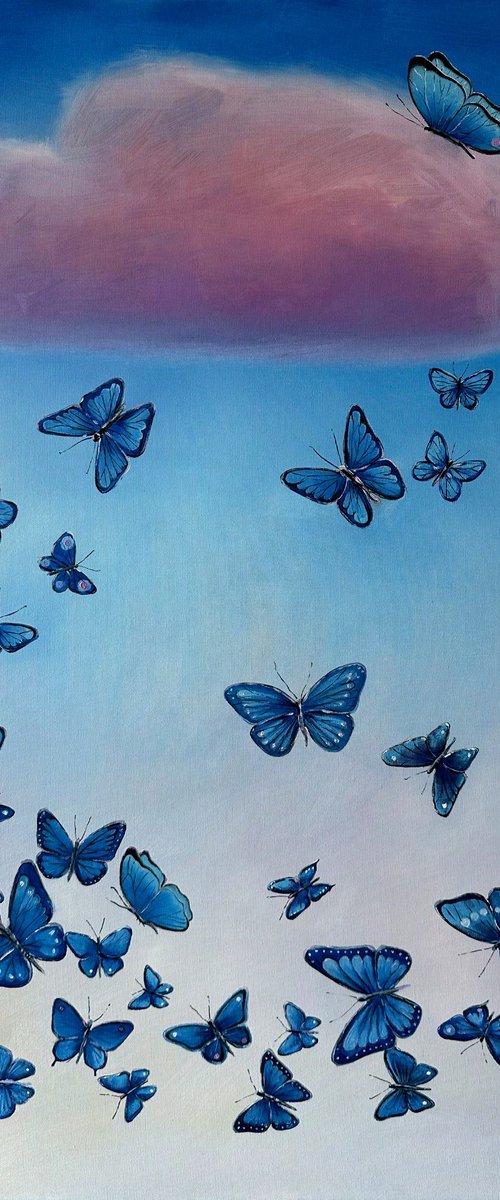 "Butterfly flight to the cloud". Original oil painting XXL by Mary Voloshyna