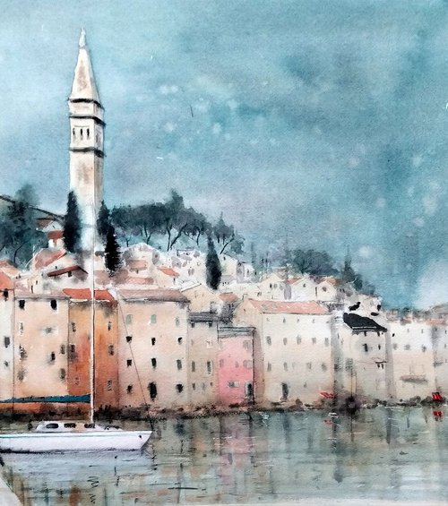 Bela ladja Rovinj Croatia V2 by Nenad Kojić watercolorist