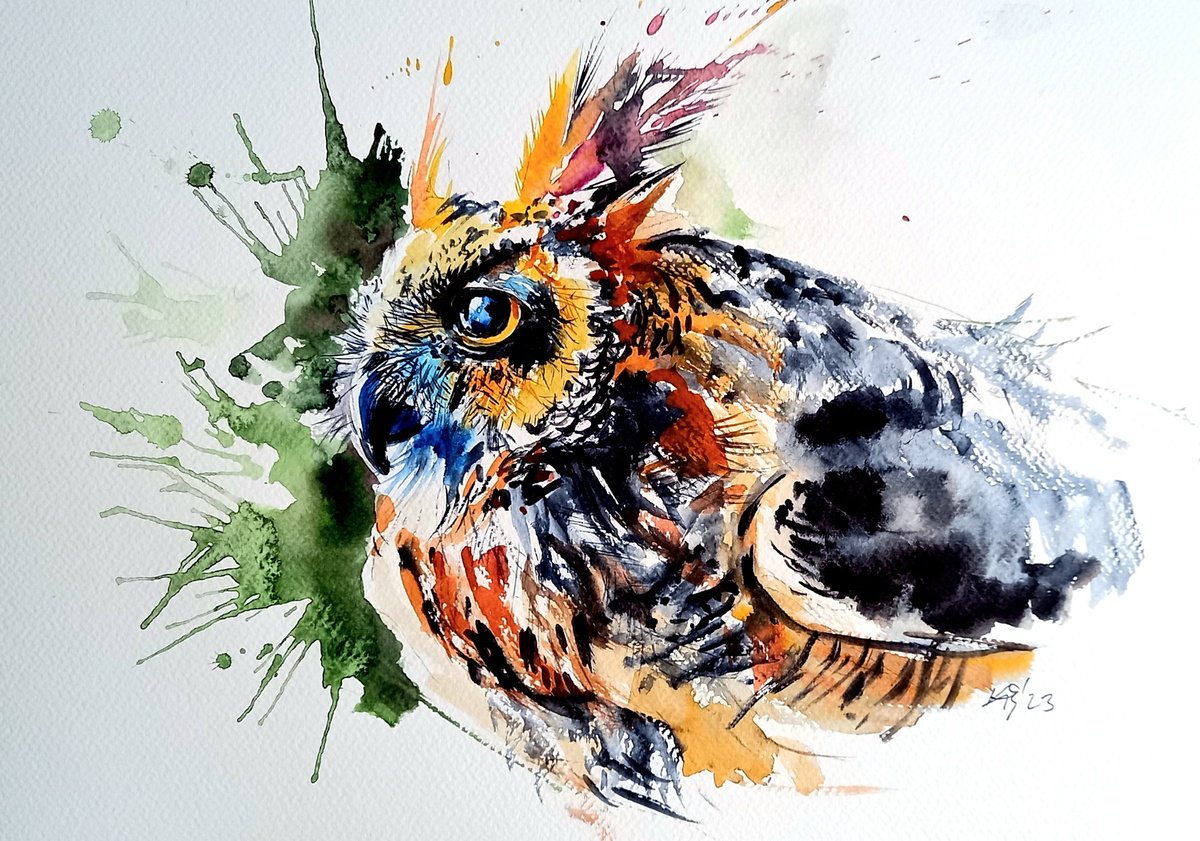 Great horned owl portrait by Kovacs Anna Brigitta