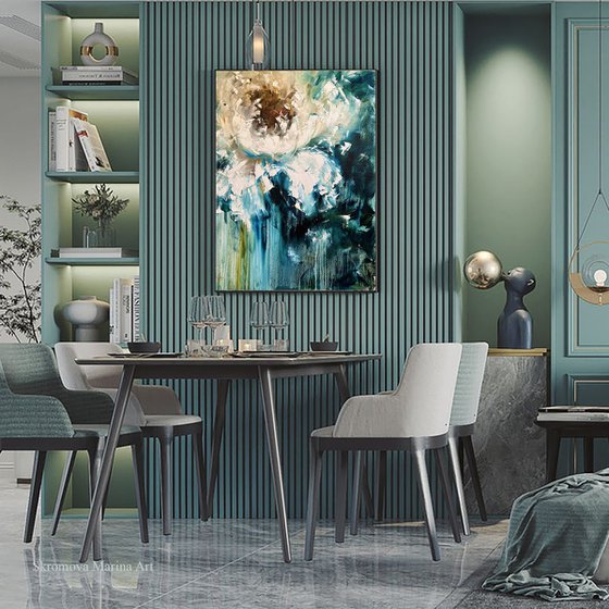 CURVES OF LUXURY - Peony. Malachite. Turquoise. Depth. Luxury. Abstraction. Flower. Petals. Style. Gradient.