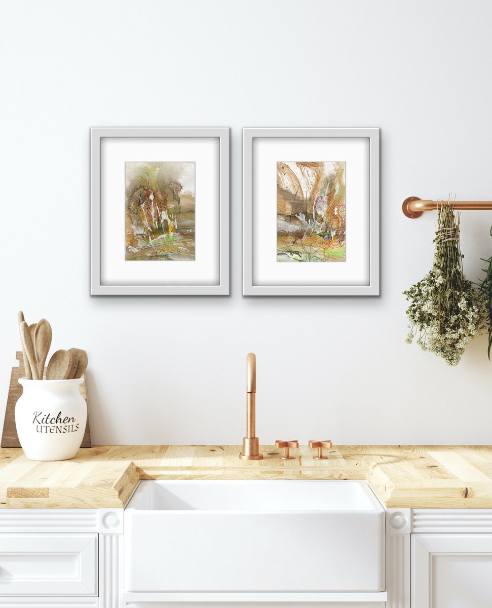 Natural I+II I Set of 2 I acrylic on paper I unframed by Kirsten Schankweiler