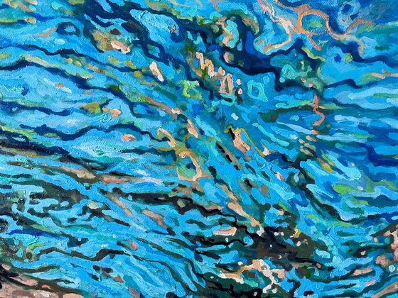 Freedom and love - Original oil painting; Underwater; seascape; Pool; Splash; Summer; Nautical; Oil painting; Waves; Sea; Ocean