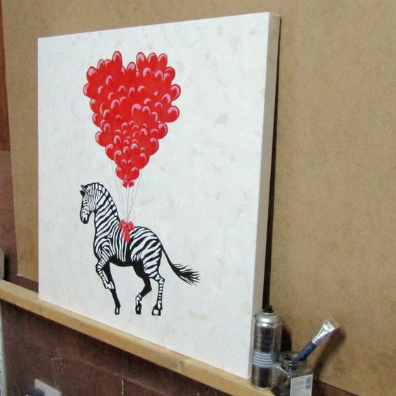Zebra and love heart balloons