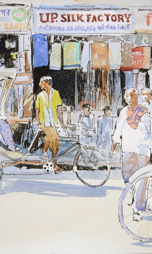 Varanasi street sketch by Ramesh Jhawar