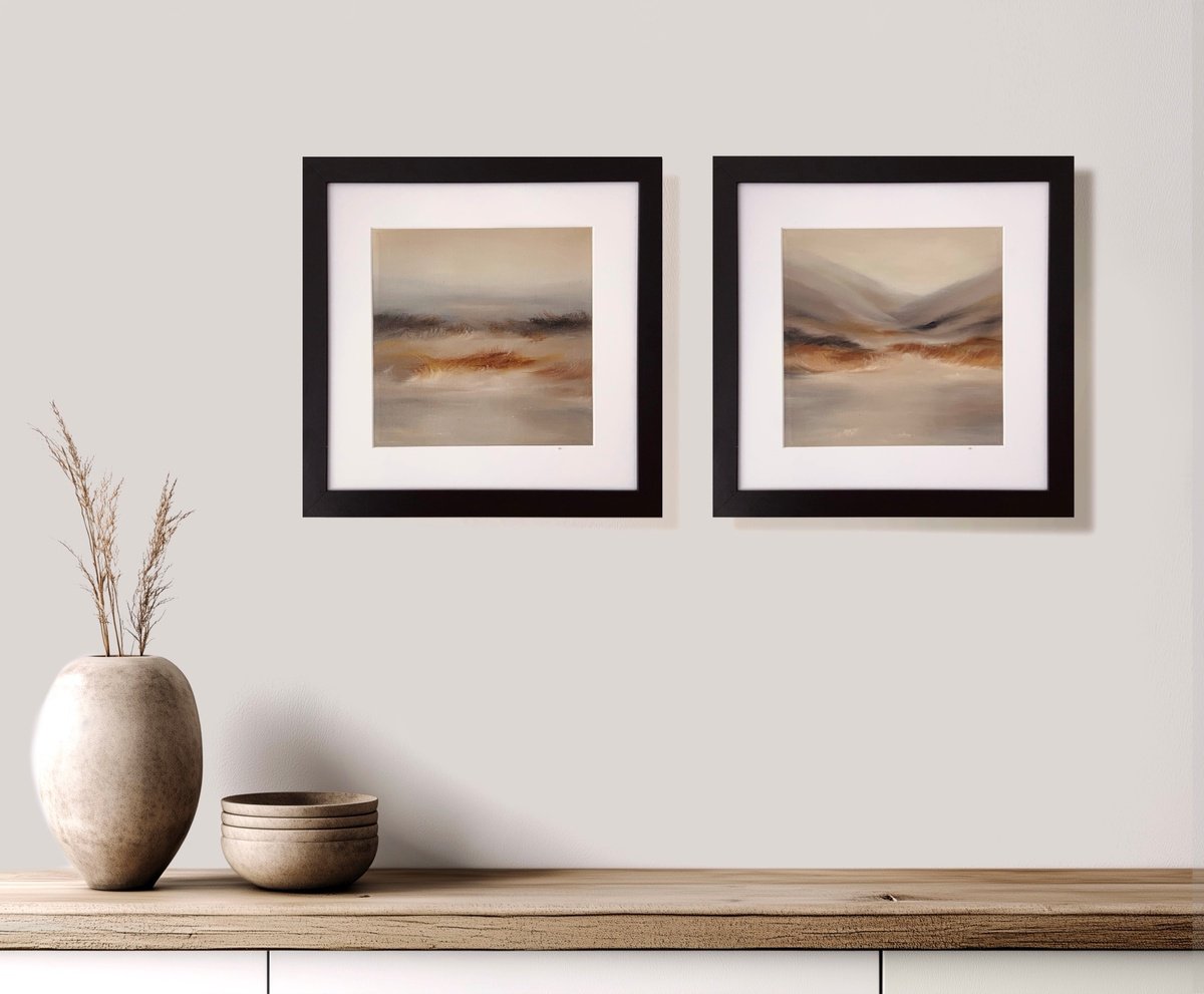 Abstract Landscape Oil Painting By Alena Post, 14 X 14, Neutral Abstract Landscape, Original Artwork