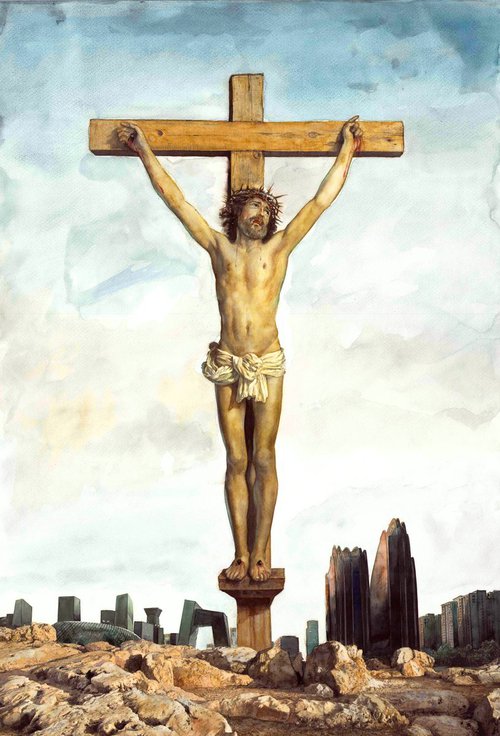 Jesus on the cross - 50 x 70 cm, large format by REME Jr.