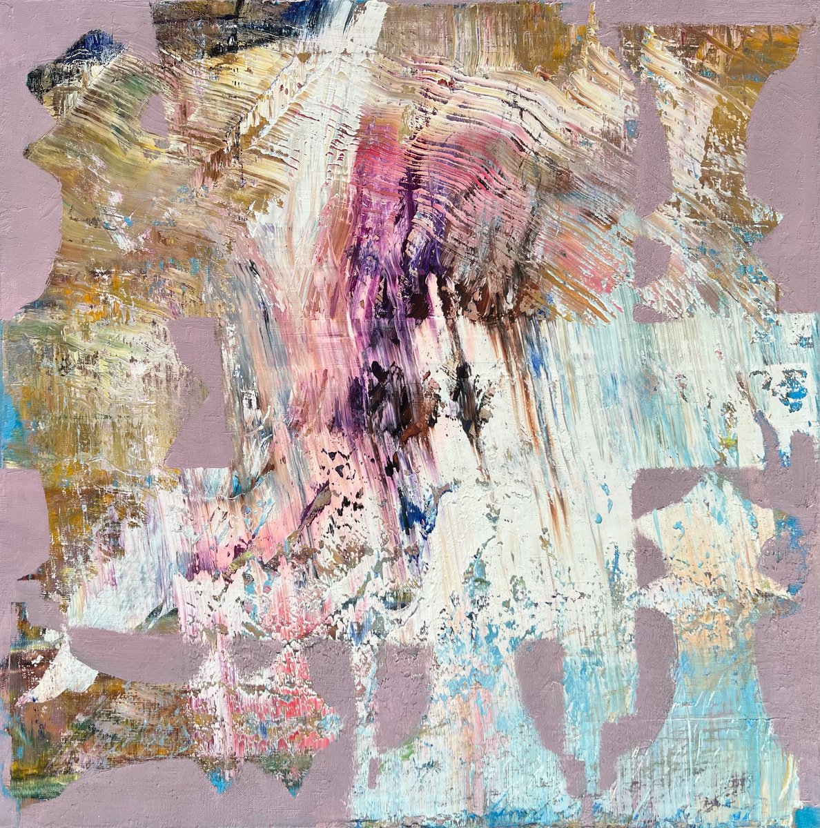 Organic Abstract Oil Painting By Florina Breazu, 30 X 29, Pawns Ii, Original Artwork