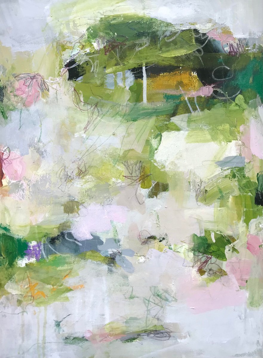 Abstract Botanical Acrylic Painting By Angela Dierks, 18 X 24, Perpetual Spring Ii, Original Artwork