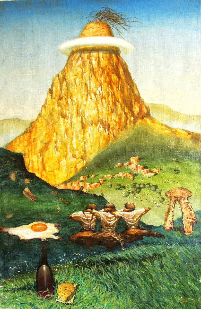 Surrealistic Abstract Oil Painting By Serhiy Roy, 22 X 34", The Mountainian Motive, Original Artwork