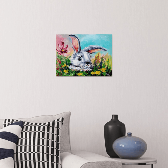 Rabbit with dandelions