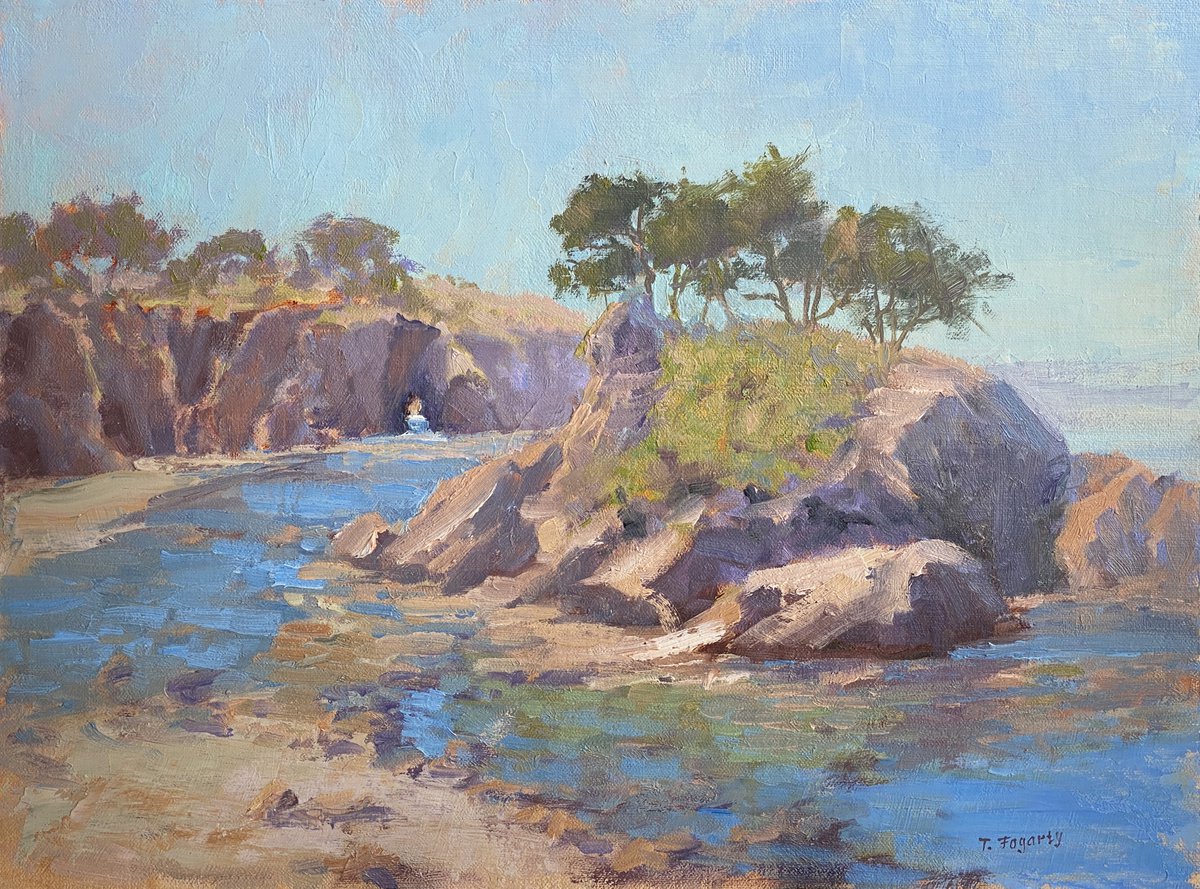 Impressionistic Landscape Oil Painting By Tatyana Fogarty, 16 X 12", Mendocino Coastal View, Original Artwork