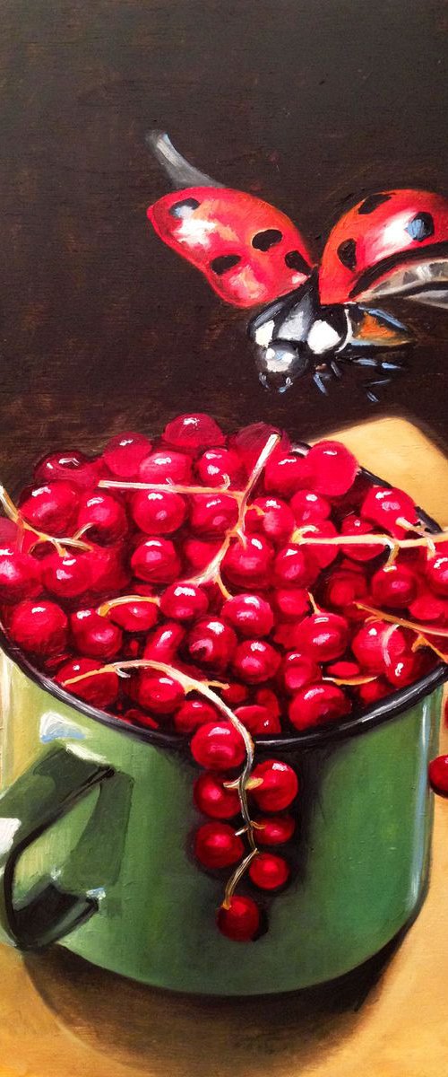 A cup of currants- Original painting - still life on wood ( 8' x 12' ) 20 x 30 cm by Valentina Toma' aka Zoe Chigi