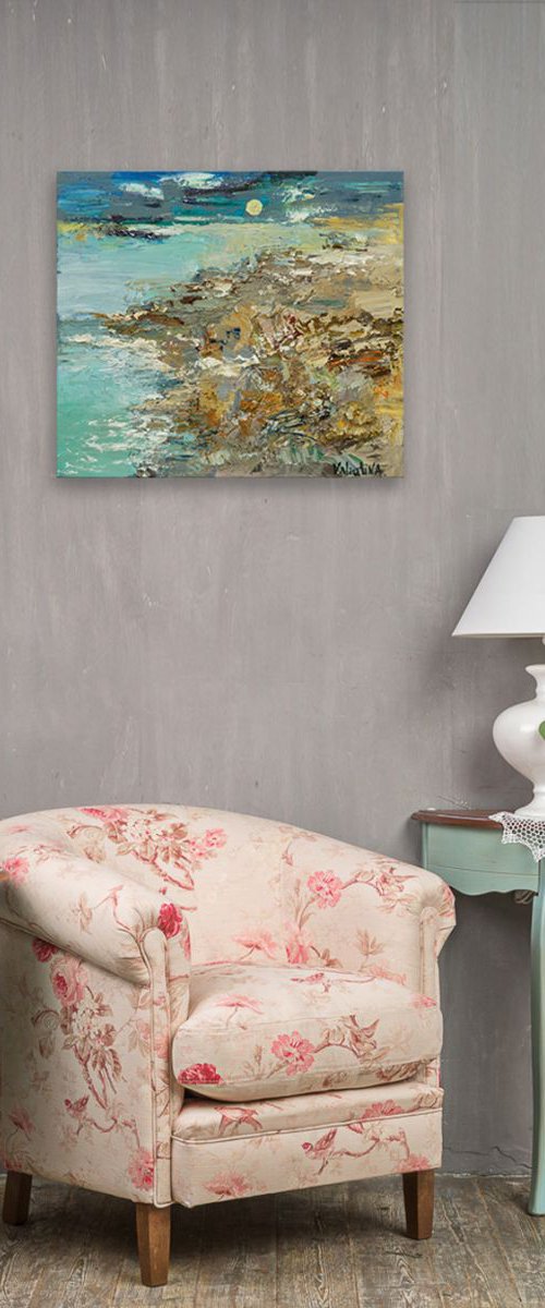 Abstract seascape painting on canvas by Anastasiia Valiulina