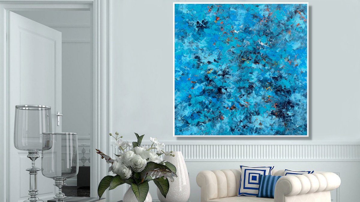 Abstract Acrylic Painting By Julijana Ravbar, 39 X 39", Shades Of Blue, Original Artwork
