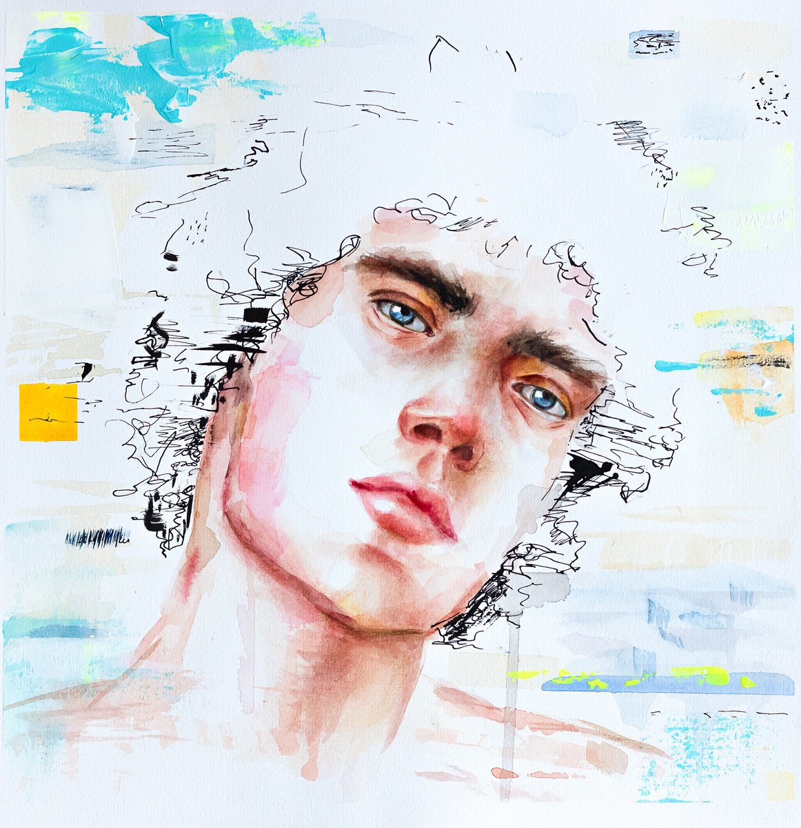 Expressive Portrait Painting By Anastasia Bas, 12 X 12, Beyond The Quiet, Original Artwork