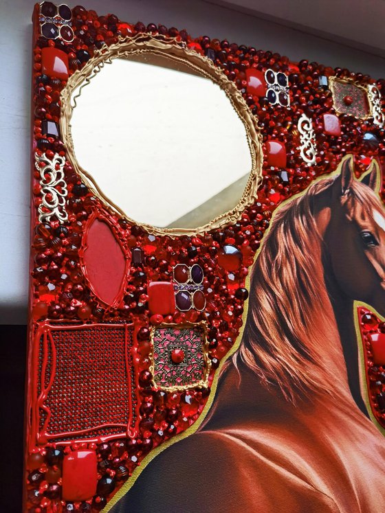 Ginger brown horse. Red coral artwork