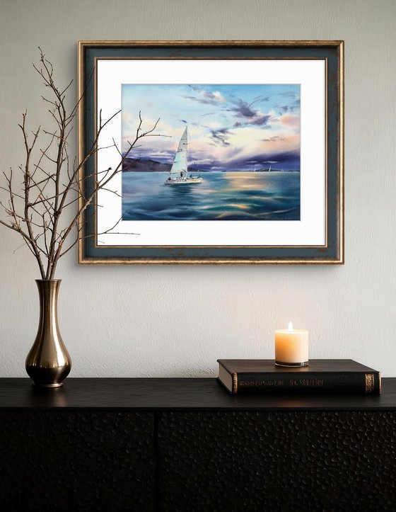 Yacht in the sea at sunset #6