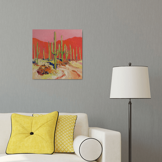 Warm Reflections. Saguaros in the Desert