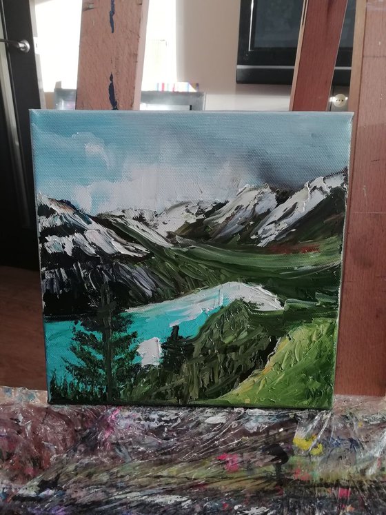 Fjords, Norway, original landscape oil painting, small gift idea, wall art