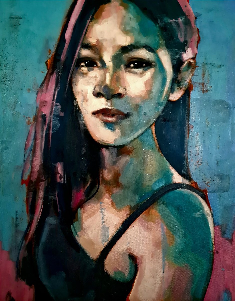 Expressive Oil Painting , Portrait In Blue 11-13-25 By Thomas Donaldson, 16 X 20, Artwork For Sale On Artfinder
