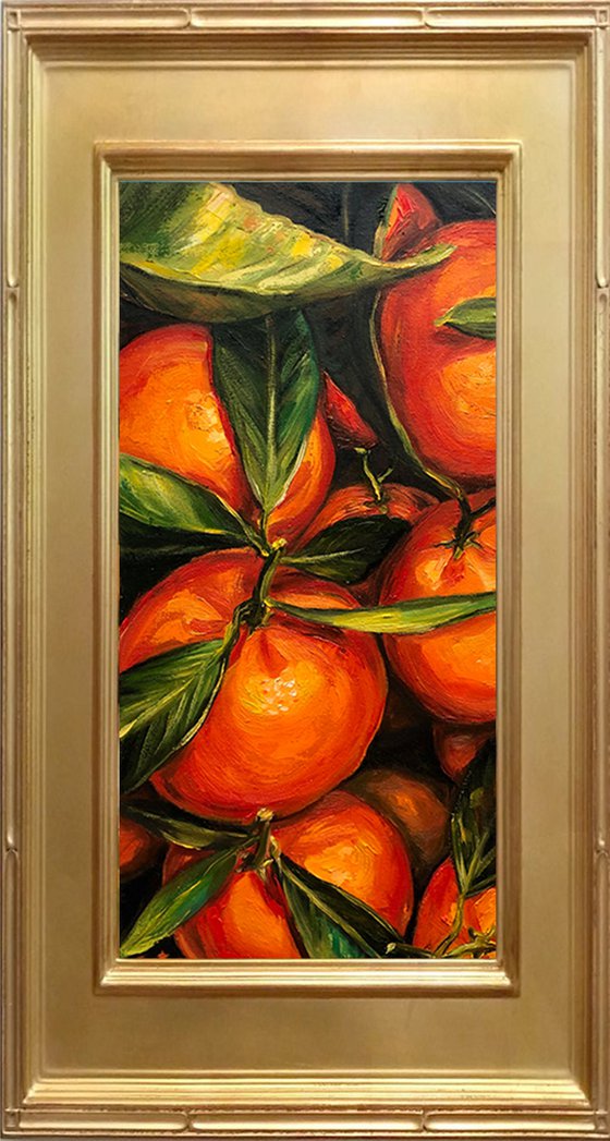 ITALIAN CITRUS, Vertical Still Life Oranges Painting